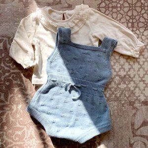Ruffle Top & Blue Sweater Romper - 12M